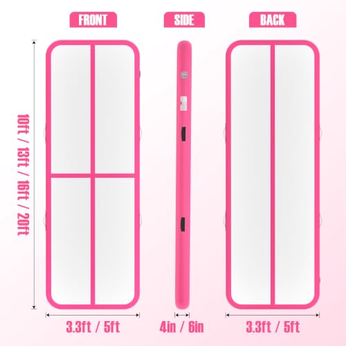 Pink 10ft x 3.3ft x 4in Inflatable Gymnastics Air Track Tumbling Mat with Pump