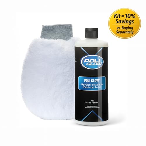 Poli Glow Boat & RV Fiberglass Polish Kit - 32 oz High-Gloss Marine & RV Shine with Applicator Mitt