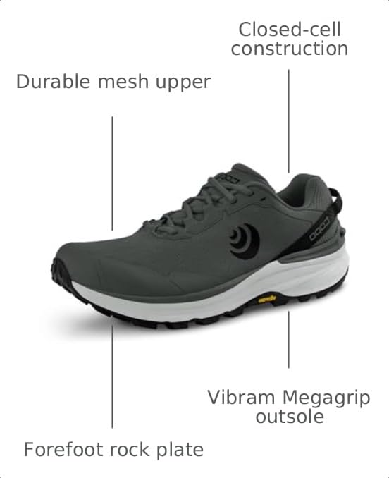 Topo Athletic Men's Traverse Hiking & Running Shoes Grey/Charcoal 11 - Cushioned & Durable 5MM Drop