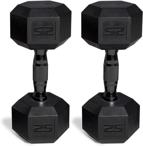 25LB Coated Dumbbell Set with Black Handles - Hex Shape & Durable Finish