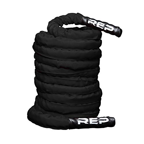 Heavy Battle Rope 30Ft 40Ft 50Ft with Sleeve & Textured Handles – Home Gym Fitness Equipment Variation of BlackWithSleeve 1.5 x 30 ft