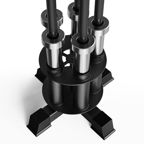 EVERYMATE Rotatable Vertical Barbell Rack - Heavy-Duty Steel, 5-Bar Capacity, Space-Saving Gym Organizer