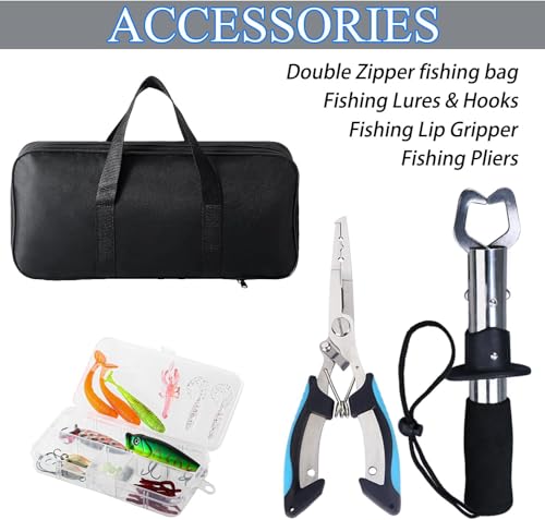 Green 6.9ft Telescopic Fishing Rod and Reel Combo Kit with Net and Lures