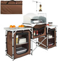 Camping Kitchen Table with Storage & Windscreen - Brown & 3 Cupboards
