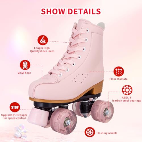 Pink Purple Light Up Roller Skates for Girls Women, 37-US Youth 6