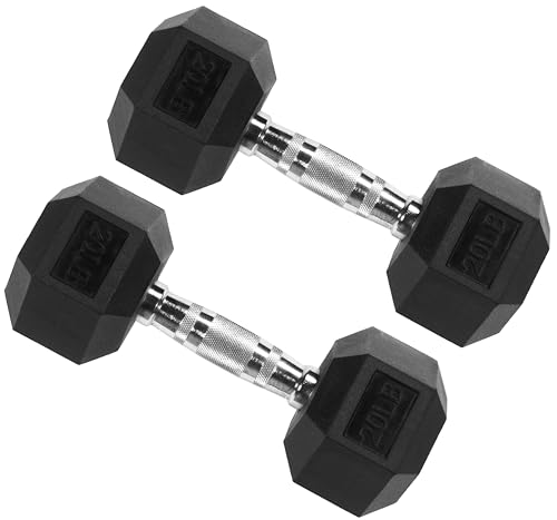 20 lbs Pair Rubber Coated Hex Dumbbells for Home Gym & Strength Training