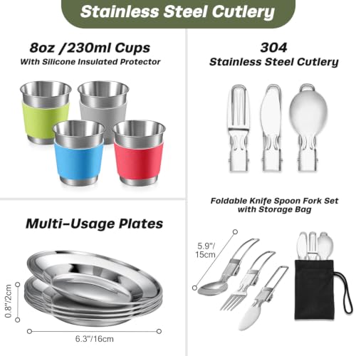 29-Piece Camping Cookware Set with Non-Stick Pots, Utensils & Collapsible Water Containers