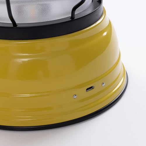 Vintage Rechargeable LED Camping Lantern - Dusty Yellow, Adjustable Brightness, Battery Operated Outdoor Light