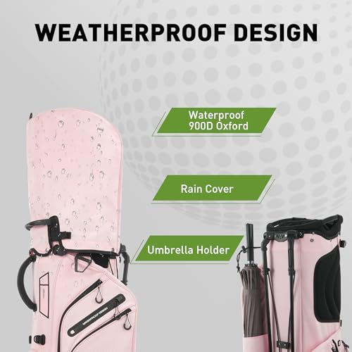 Pink Golf Stand Bag with 14-Way Divider, Weatherproof 900D Material, Dual Straps & Cooler Pockets