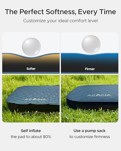 Blue Self-Inflating Sleeping Pad with Foam Support - 4 Inch Thick Camping Mattress, Portable Tent Bed