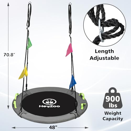Gray 48 Inch Tree Swing for Family Outdoor Play - Heavy Duty Saucer Swing with Adjustable Straps