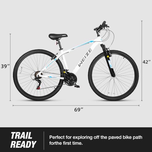 White 29 Inch Hardtail Mountain Bike for Men and Women - Trail Bicycle