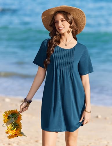 Ekouaer Women's Swimsuit Coverup T-Shirt Dress with Pockets - Grey Blue, Large