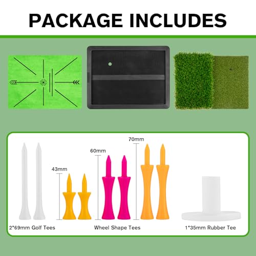 Golf Hitting Mat with Dual Turf and Track for Swing Feedback Practice - 16x12 Inches