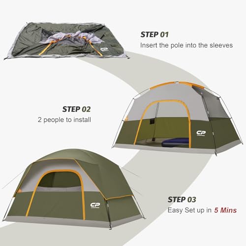 CAMPROS CP Waterproof 4-6 Person Dome Tent - Olive, Easy Setup, Windproof Camping Shelter