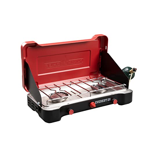 Portable Camping Stove with 40,000 BTU Dual Burners, Windshield & Carry Handle
