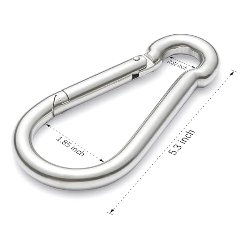 5 Pack 5.3 Inch Marine-Grade Stainless Steel Carabiner Clips Heavy Duty Snap Hooks