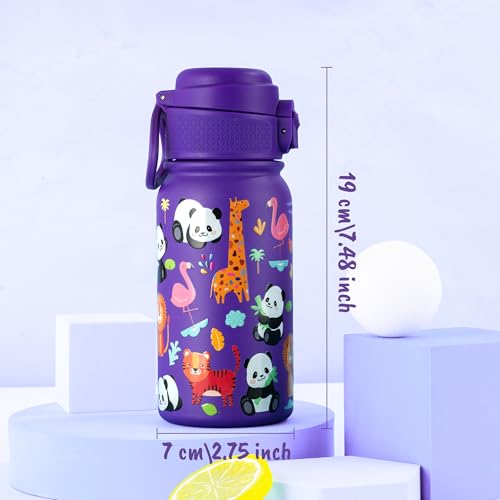 Kids Insulated Water Bottle 12oz Leakproof Drink Container - Purple 350ml