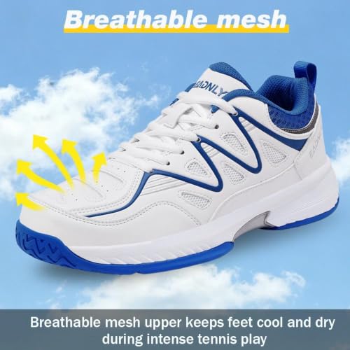 Men's Wide Pickleball Shoes All Court Lightweight Breathable Blue 9.5