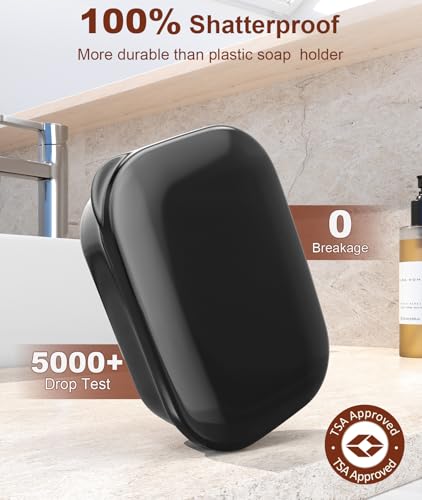 Quatish Leakproof Travel Soap Dish with Lid & Draining Layer - Black Medium, Pack of 2