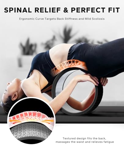 Black Yoga Wheel Set with Exercise Ball for Back Pain Relief & Stretching