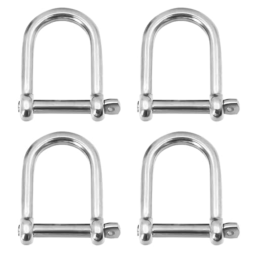 Marine Grade 316 Stainless Steel Wide D Shackle 1/4 Inch 4 Pack for Boat Rigging