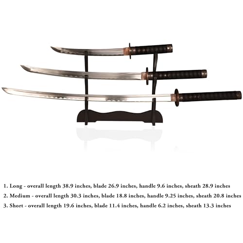 Black Japanese Katana Sword Set - Hand Cast 1065 Carbon Steel, Dragon Guard, Display Stand - Pure Black