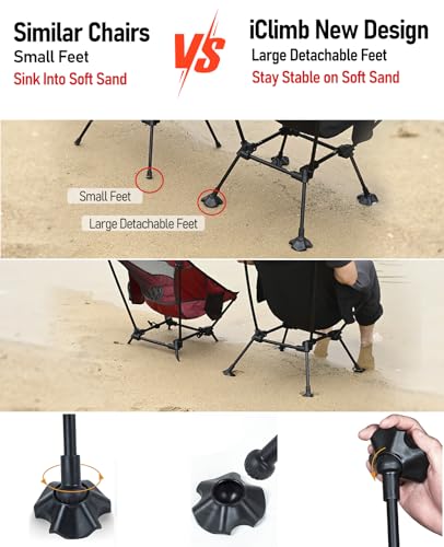 iClimb Green Ultralight Folding Anti-Sinking Camping Chair - High Back, 16.5 Inch Seat