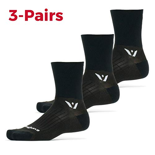 Large Black Swiftwick Performance Quarter Crew Trail Running & Cycling Socks 3 Pack