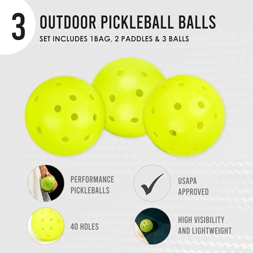 2 Player Pickleball Paddle Set with 3 Outdoor Balls & Backpack