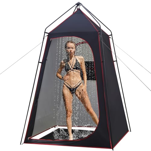 Castle Unicorn Black Camping Shower Tent with Privacy & Floor, 7.2 ft Portable Outdoor Shelter
