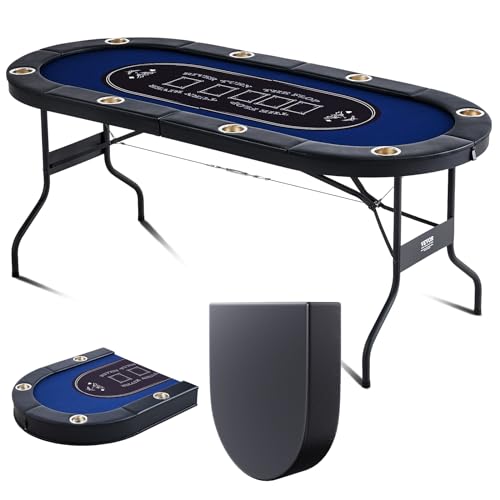 VEVOR 8-Player Foldable Poker Table 72in Casino Card Game Table with Cup Holders