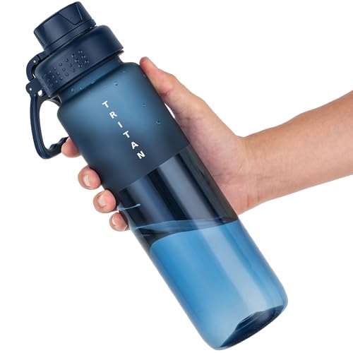 OLDLEY 32oz Navy Blue Matte Water Bottle with Handle, Leakproof Tritan Sport Bottle