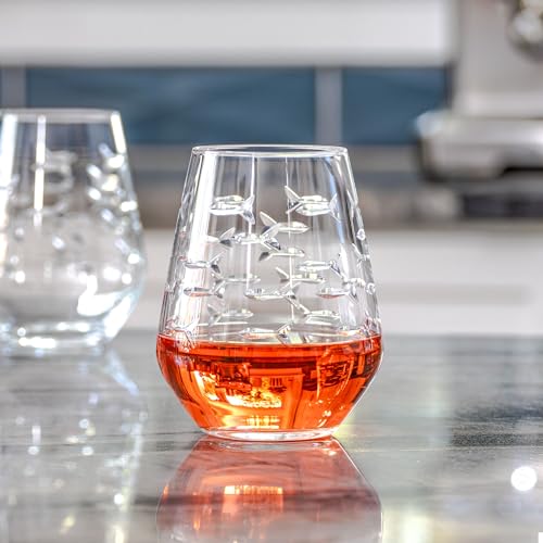 Rolf Glass 18oz School of Fish Stemless Tumbler Set of 4 - Lead-Free, Engraved & Polished in USA