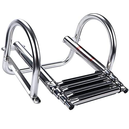 Silver 4-Step Pontoon Boat Ladder Stainless Steel Telescoping Rear Entry