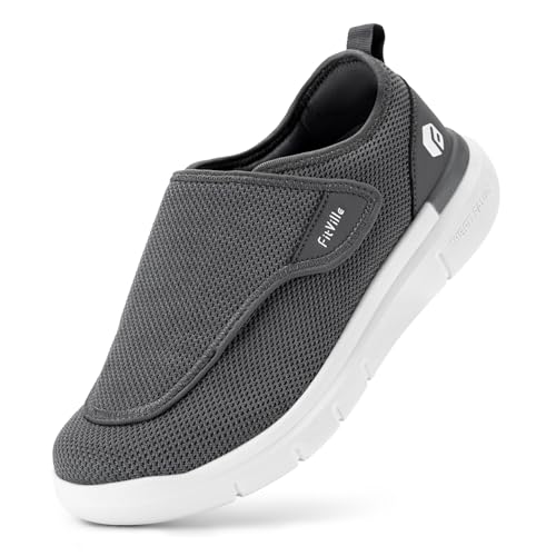 FitVille Extra Wide Diabetic Slip-On Shoes for Men Gray 11 Wide Deep – Swollen Feet, Pain Relief, Adjustable Walking Footwear