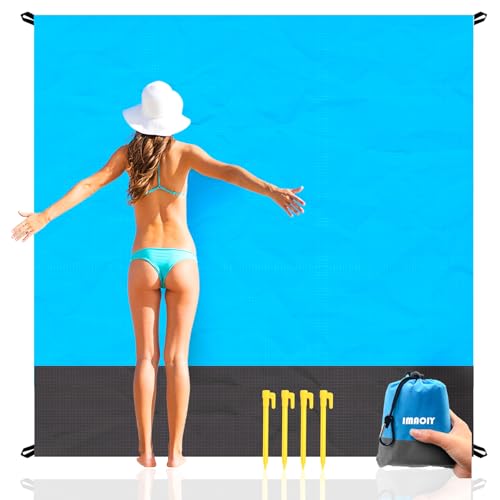 Aqua Blue Sandproof Waterproof Beach Blanket - Extra Large 79 x 55 Inch Outdoor Mat for Travel Camping Hiking