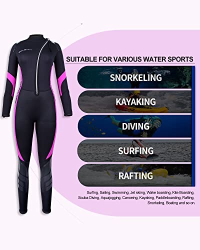 Seaskin 3mm Full Wetsuit for Men Women with Front Zip - Black & Fuchsia, Medium