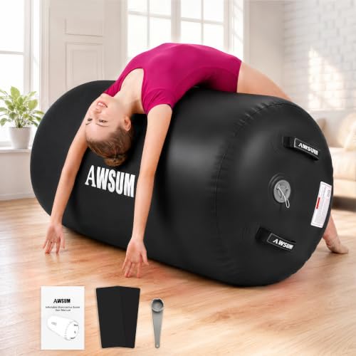 AWSUM Gymnastics Air Barrel for Back Handspring & Walkover - Black, 47.2" L x 29.5" Diameter
