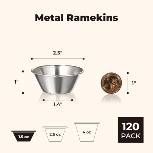 120 Stainless Steel Dipping Sauce Cups - Reusable Condiment Ramekins for Home & Restaurant