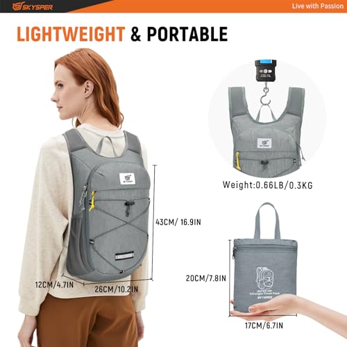 Foldable Hiking Backpack 15L - Lightweight Travel Daypack with Gray Color