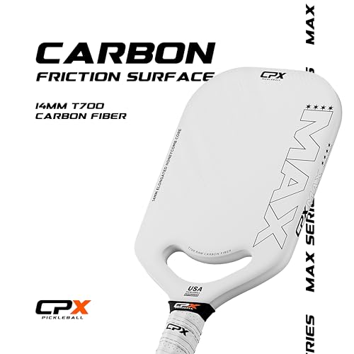 CPX MAX Raw Carbon Fiber T700 Pickleball Paddle - Diamond White, Elongated 16.52"