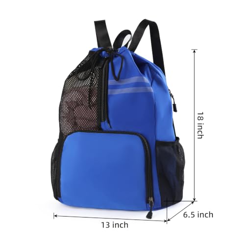 Valleycomfy Blue Unisex Drawstring Gym Backpack with Reflective Strips