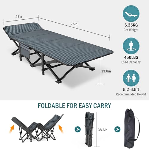 Heavy-Duty Folding Camping Cot with Removable Cushion for Adults