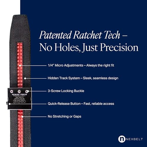 Nexbelt Supreme EDC Tactical Gun Belt for Concealed Carry, Black - No-Hole Adjustable Belt, IWB & OWB