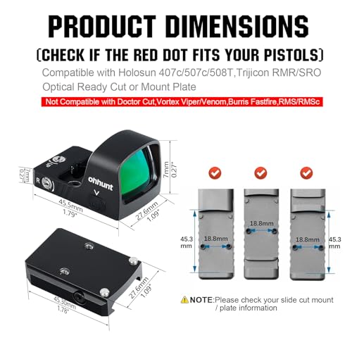 ohhunt RD U2 3 MOA Green Dot Sight for RMR Footprint, Shockproof & Waterproof
