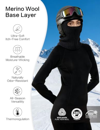 Women’s Merino Wool Base Layer Set - Medium Black 250gsm Thermal Layer
