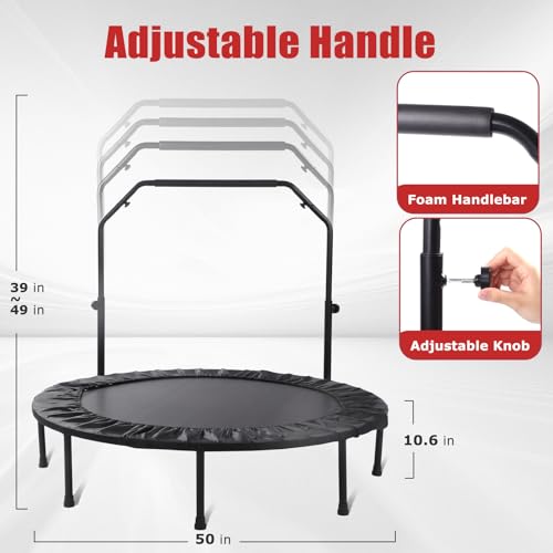KOKSRY 50 Inch Foldable Rebounder Trampoline with Handle for Adults & Kids, Supports 450 lbs
