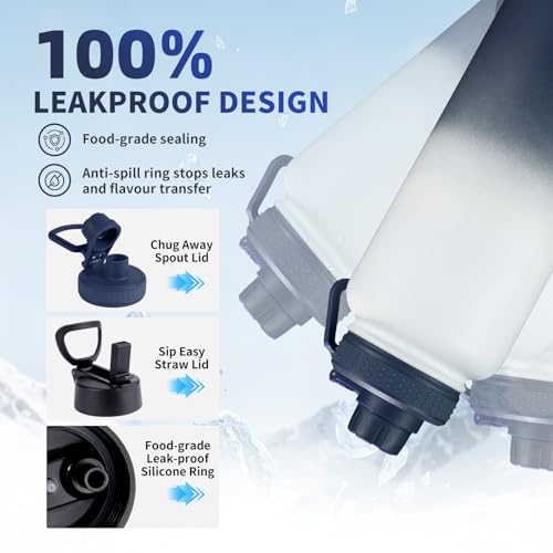 32oz Insulated Water Bottle with Leak-Proof Lids - White Navy