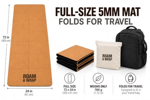Foldable Travel Cork Yoga Mat - 5mm Lightweight Portable Exercise Mat